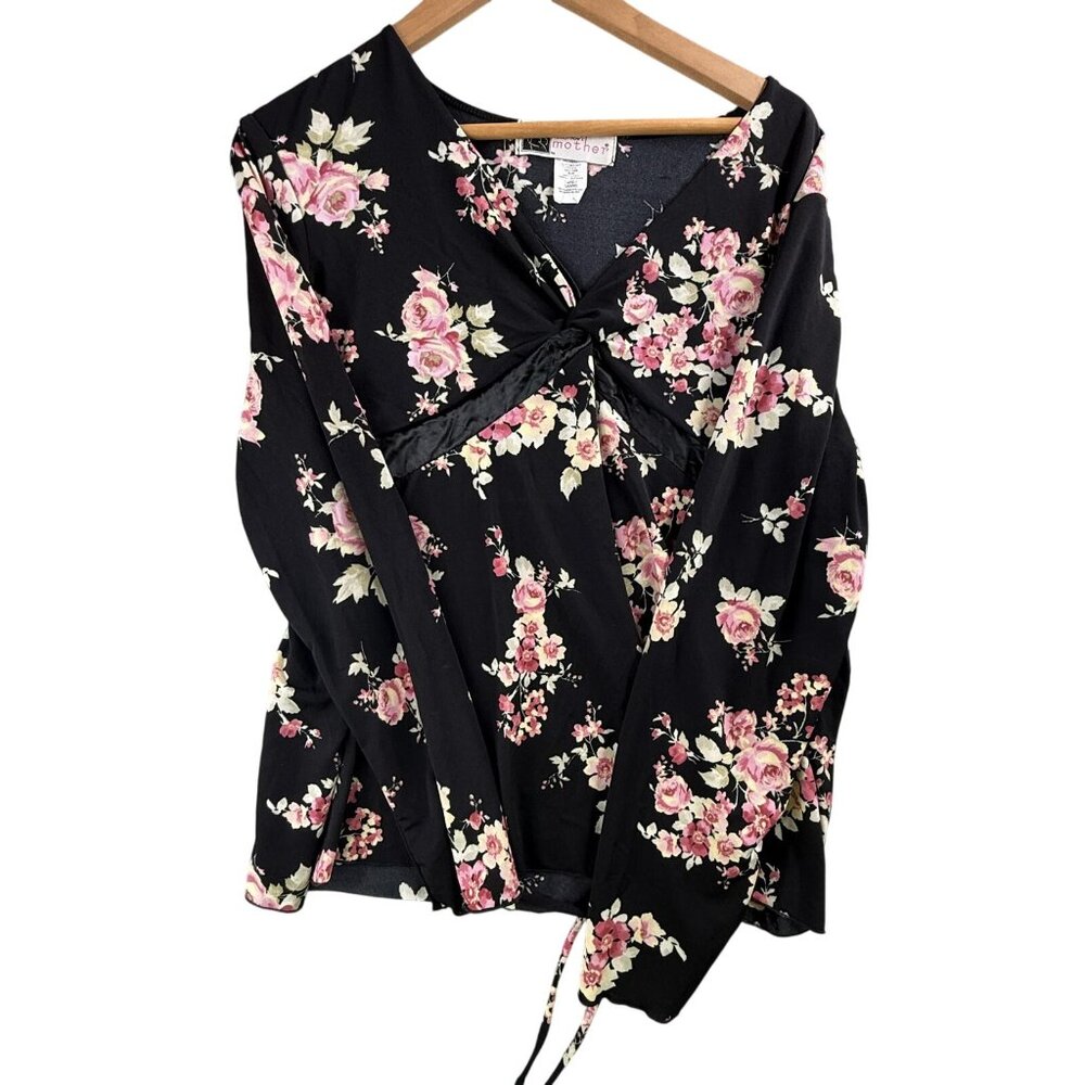 Tomorrow's Mother Top Womens Large Black Floral Maternity Nursing Wrap Blouse - Picture 6 of 14